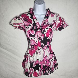 Vintage y2k pink & black patterned whimsigoth  accordion top
